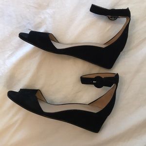 Black suede J. Crew Wedges